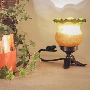 New Handblown Frosted Ombre Tulip Glass Lamp With Anuran Accent By Stratford